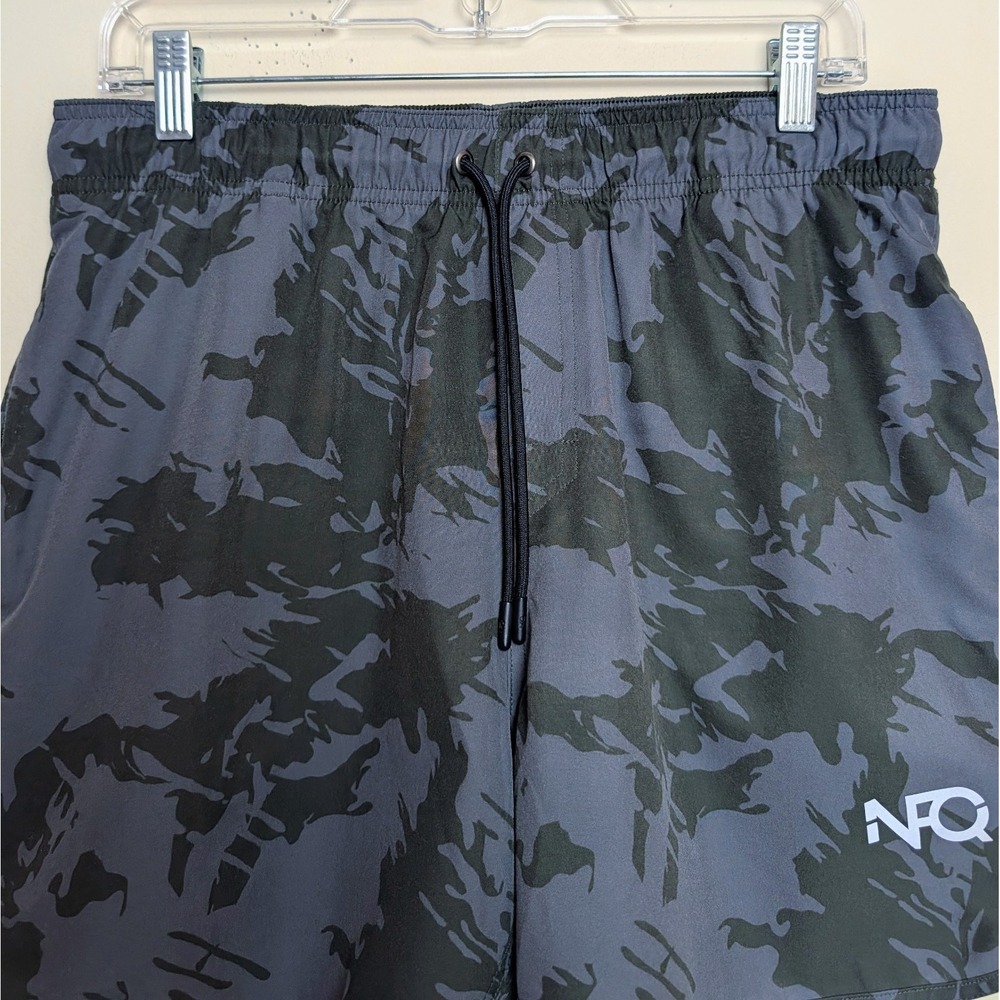 NFQ Shorts Mens Large Camo 5" Inseam Lined Grey Athletic Gym Running Training - Picture 2 of 12